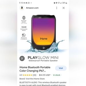 iHome Bluetooth Portable Color Changing iP67 Waterproof, Floatable Bluetooth